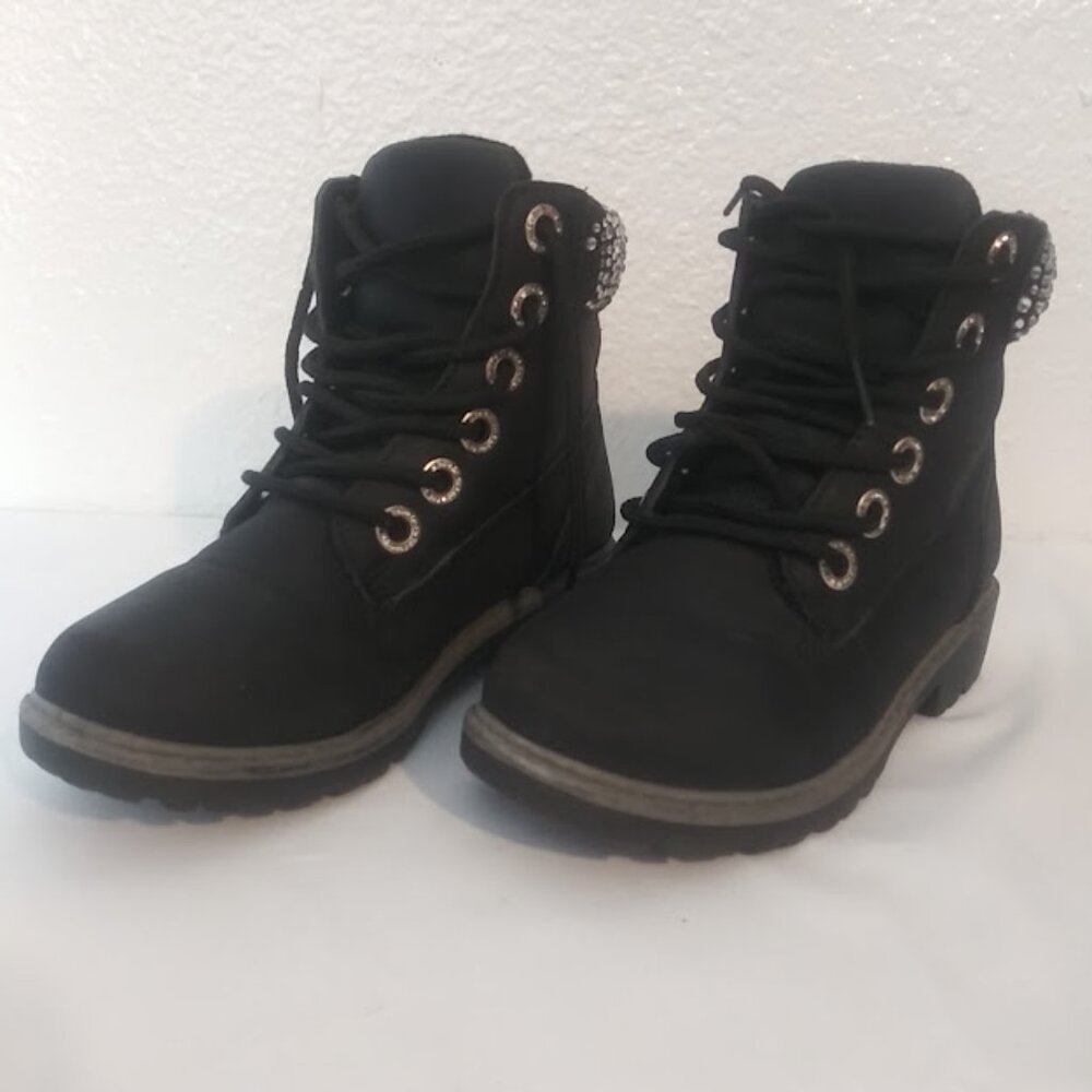 Black and silver rhinestone ankle boots girls size 13